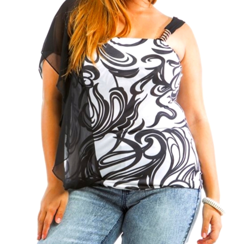 Asymmetrical Black & White Swirl Tank